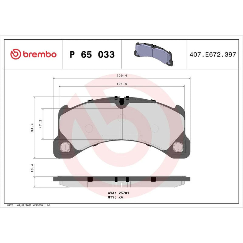Brembo 4 x Front Brake Pad Set P65033