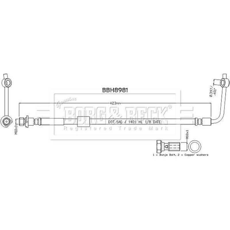 Borg & Beck Brake Hydraulic Hose Line Front Right BBH8981