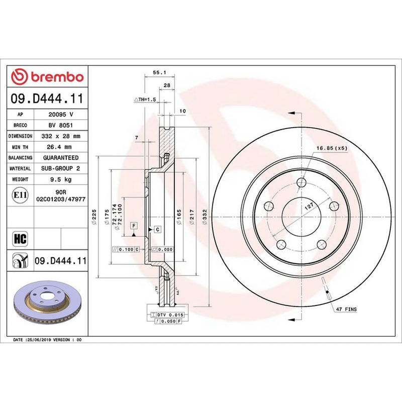Brembo 2 x Front Brake Discs 09.D444.11
