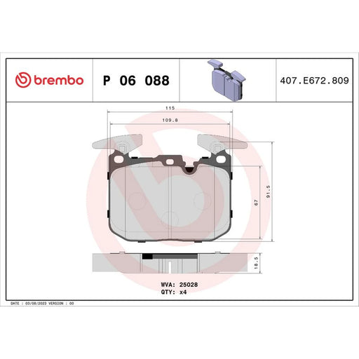 Brembo 4 x Front Brake Pad Set P06088