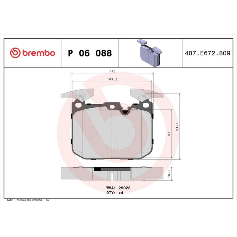 Brembo 4 x Front Brake Pad Set P06088X