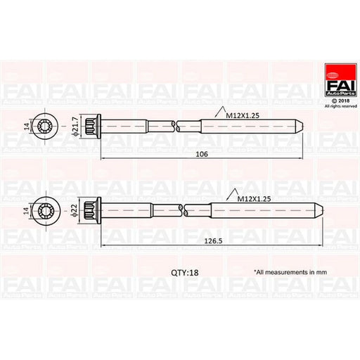 FAI Cylinder Head Bolt Set M12 x 1.25 B1027