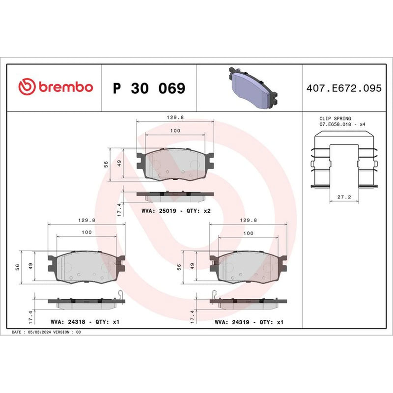 Brembo 4 x Front Brake Pad Set P30069