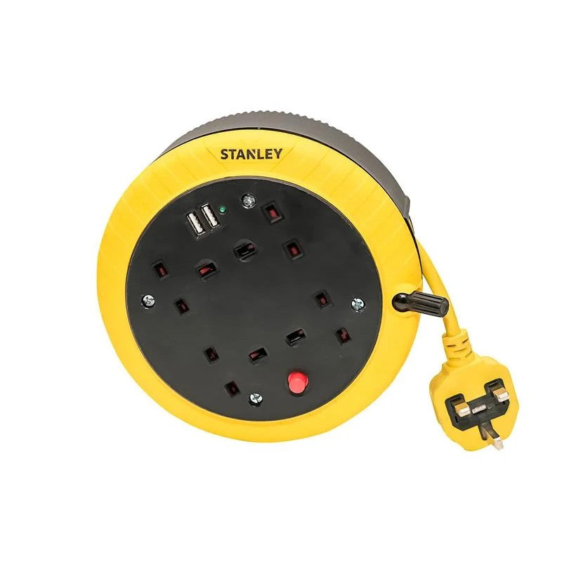 STANLEY® Electrical Cable Reel 240V 13A 4-Socket + 2 USB 5m - SXECGK2OHJE