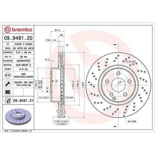 Brembo 2 x / Front Brake Discs 09.9481.21
