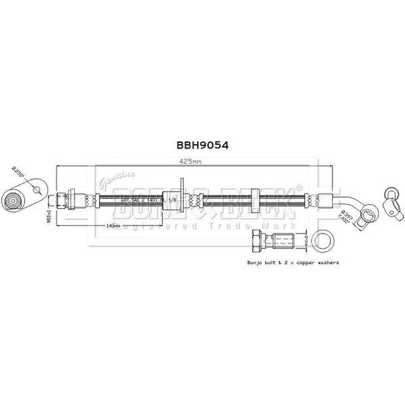 Borg & Beck Brake Hydraulic Hose Line Rear Left BBH9054