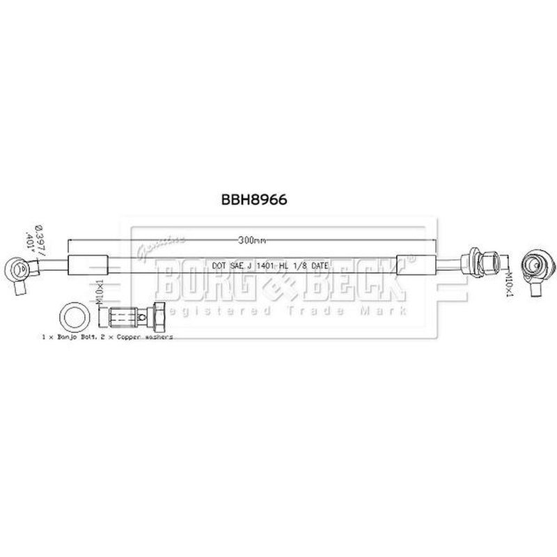 Borg & Beck Brake Hydraulic Hose Line Rear Right BBH8966