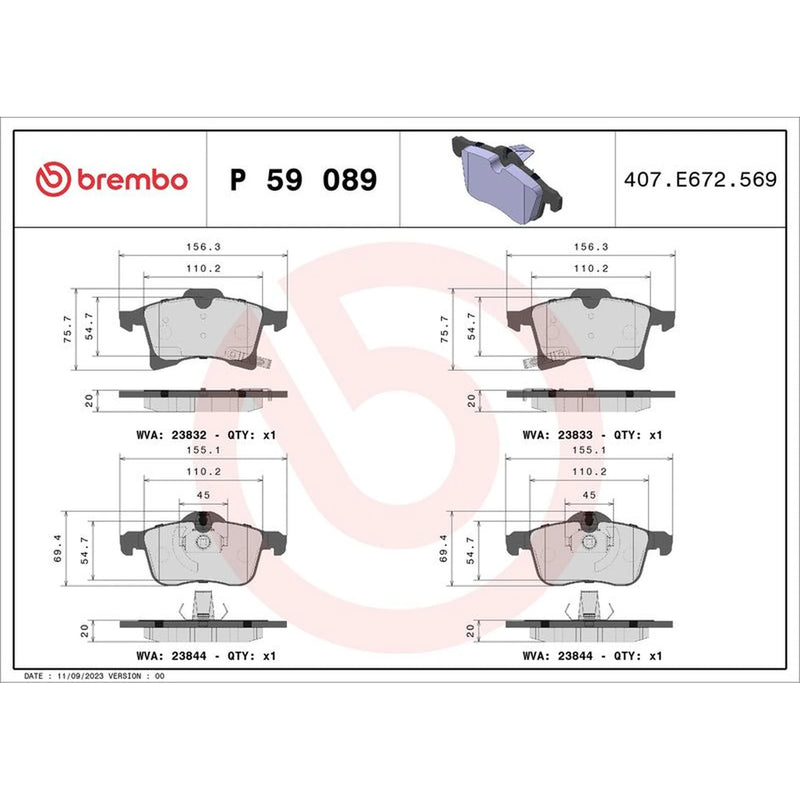 Brembo 4 x Front Brake Pad Set P59089