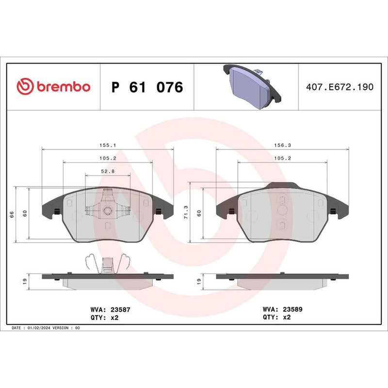 Brembo 4 x Front Brake Pad Set P61076