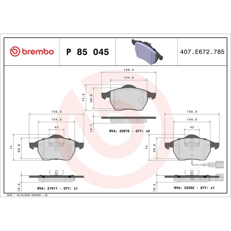 Brembo 4 x Front Brake Pad Set P85045
