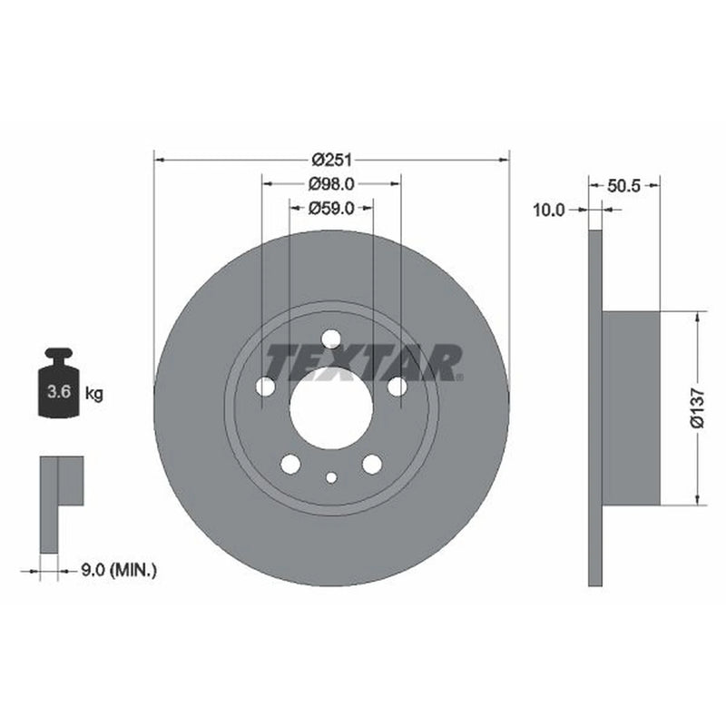 Textar 2 x Solid Rear Brake Discs 92046903