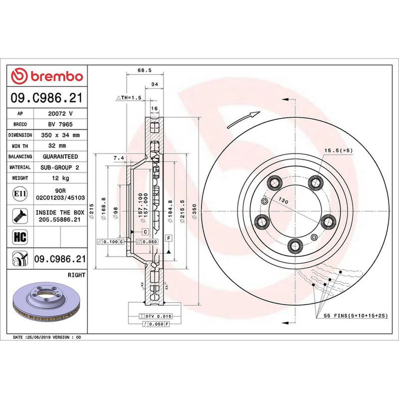 Brembo 2 x Front Brake Discs 09.C986.21