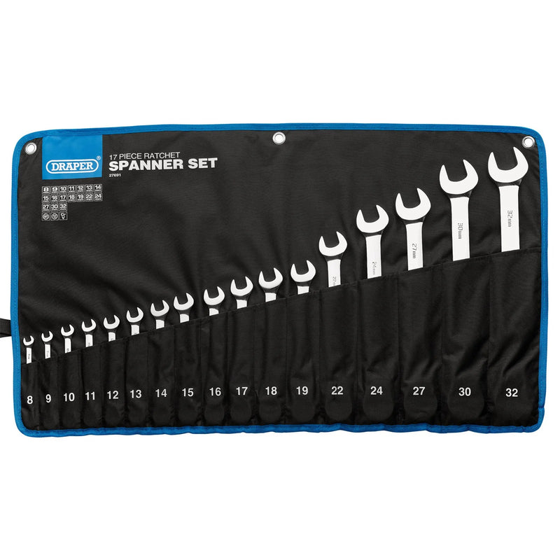 Draper HI-TORQ® Ratchet Combination Spanner Set 17 Piece