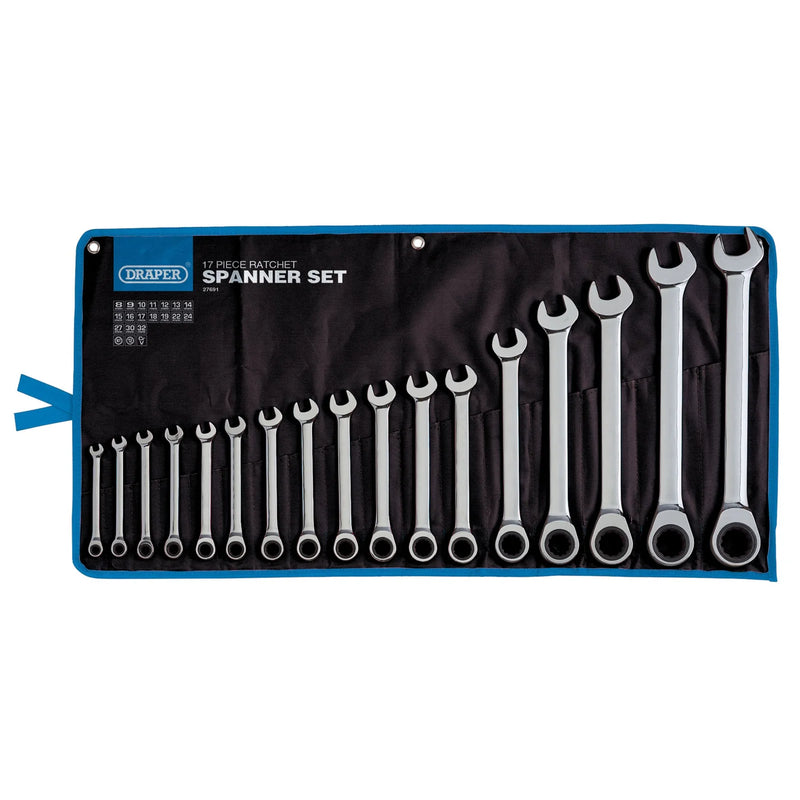 Draper HI-TORQ® Ratchet Combination Spanner Set 17 Piece