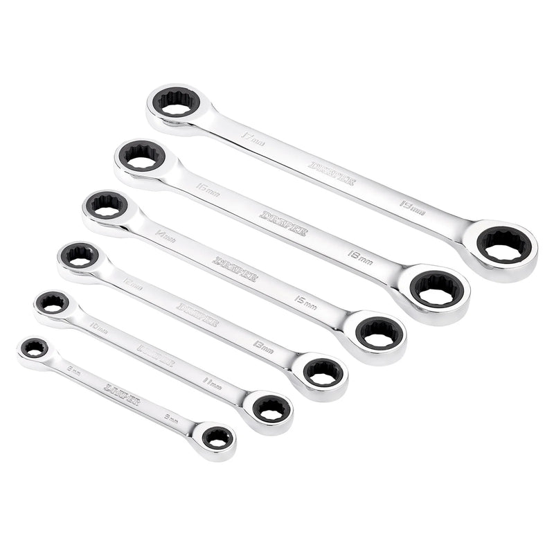 Draper HI-TORQ® Double Ratchet Ring Spanner Set 8-19mm (6 Piece)