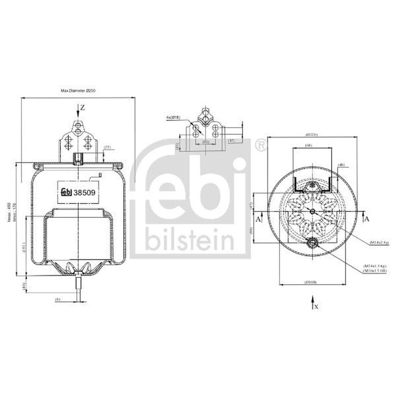 Febi Air Suspension Bellow 168mm Rear Right 38509