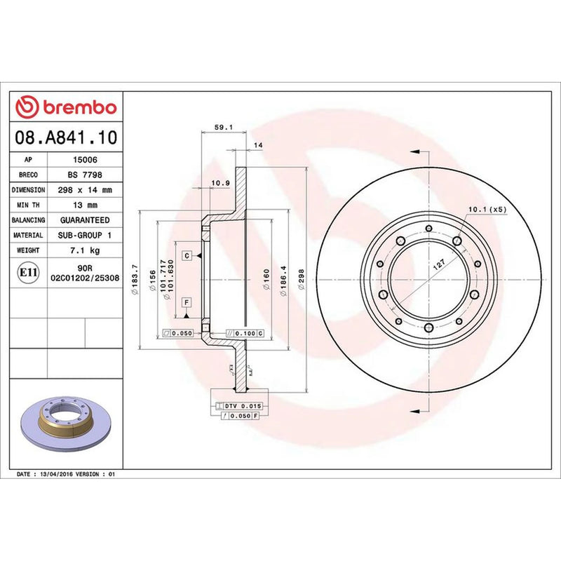 Brembo 2 x Rear Brake Discs 08.A841.10