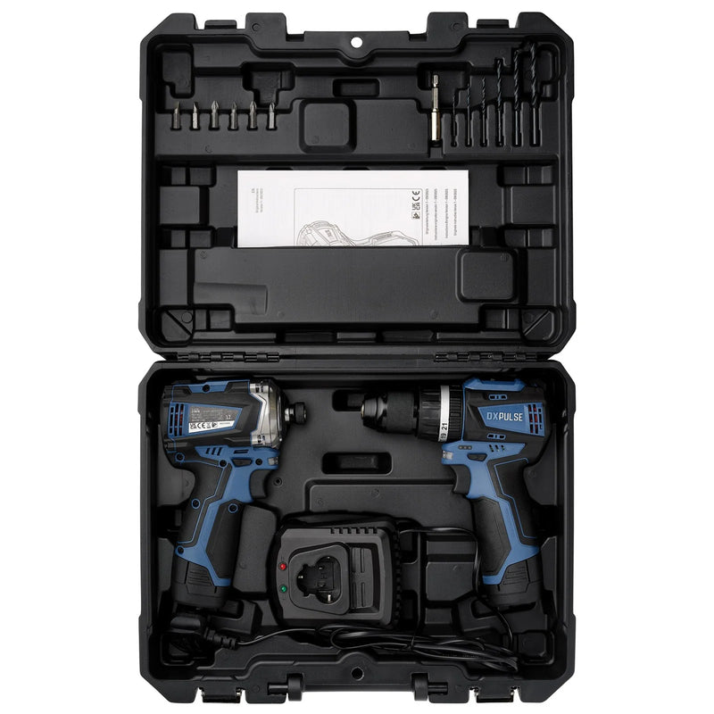 DXPULSE 12V Brushless Combi Drill & Impact Driver Kit with 2 Batteries