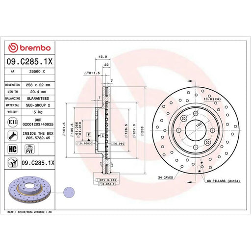 Brembo Xtra 2 x Perforated/Vented Front Brake Discs 09.C285.1X