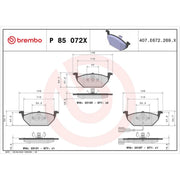 Brembo 4 x Front Brake Pad Set P85072X