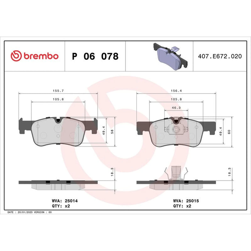 Brembo 4 x Front Brake Pad Set P06078