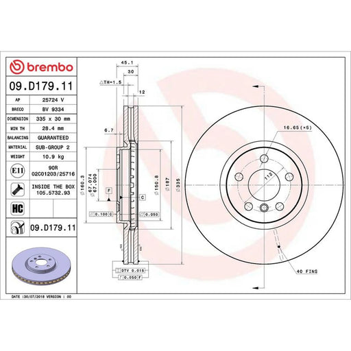 Brembo 2 x Internally Vented Front Brake Discs 09.D179.11