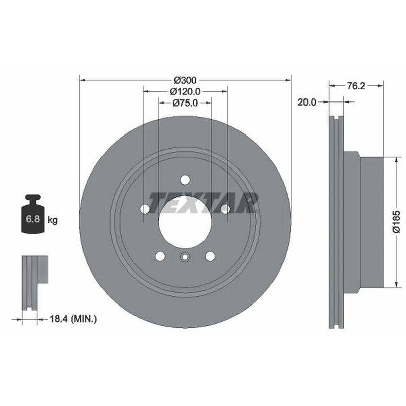 Textar 2 x Internally Vented Rear Brake Discs 92227103