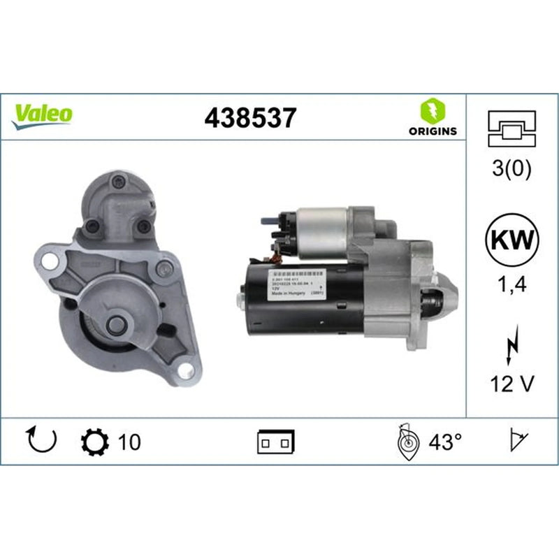 Valeo Starter Motor 12V 1.4kW 10 Teeth 438537