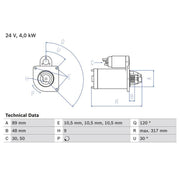 Bosch Starter Motor 24V 4kW 9 Teeth 0 986 017 990