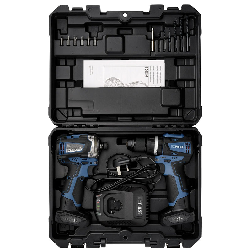 DXPULSE 12V Brushless Combi Drill & Impact Driver Kit, 2 x 4.0Ah Batteries