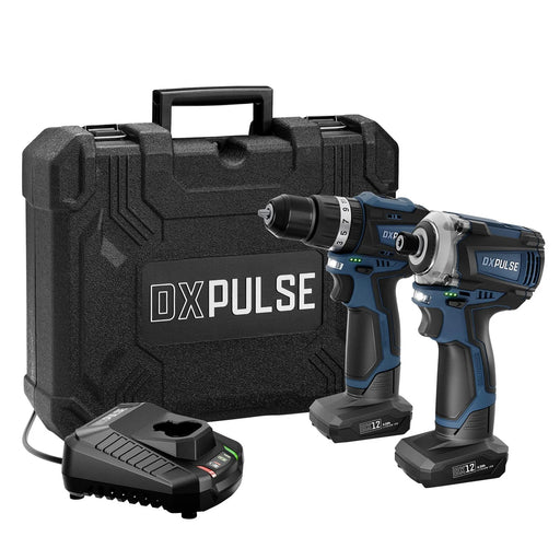 DXPULSE 12V Brushless Combi Drill & Impact Driver Kit, 2 x 4.0Ah Batteries
