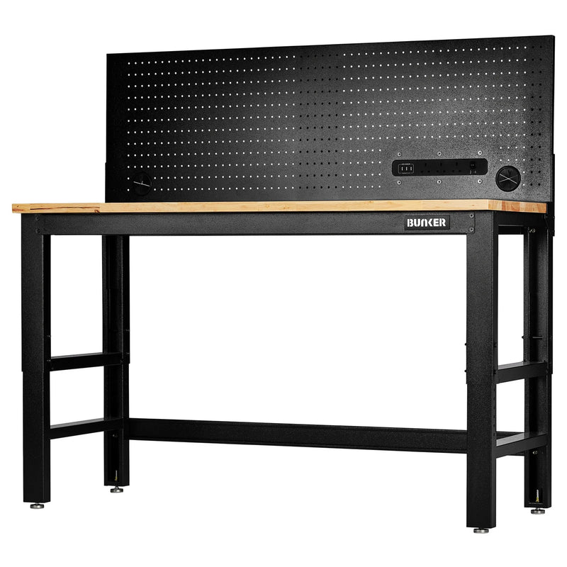 Bunker Workbench with Hardwood Worktop and Power Pegboard