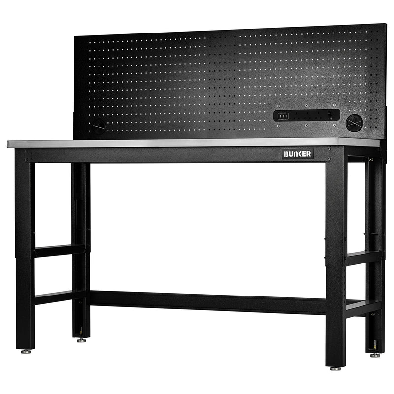 Bunker Workbench with Stainless Steel Worktop and Power Pegboard