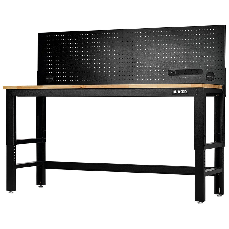 Bunker Workbench with Hardwood Worktop and Power Pegboard