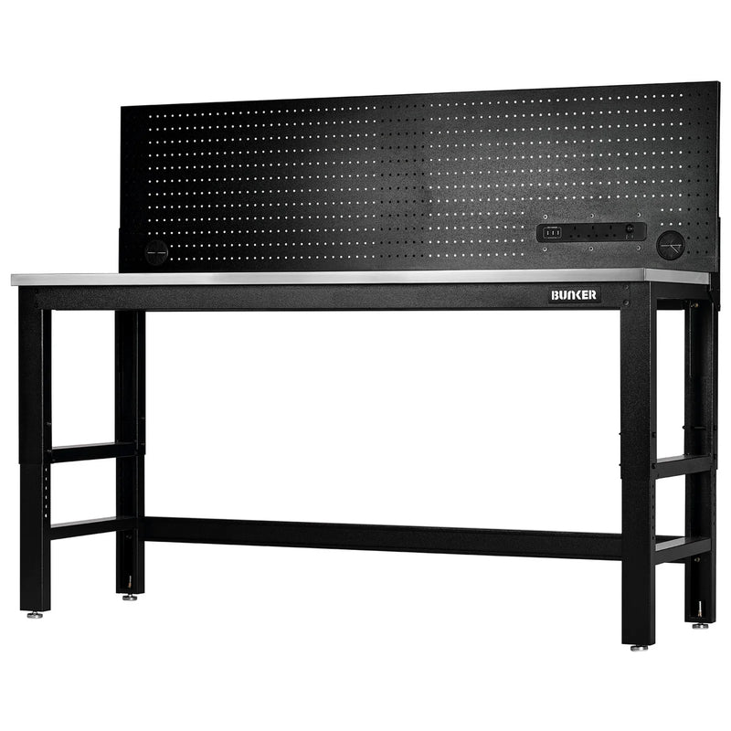 Bunker Workbench with Stainless Steel Worktop and Power Pegboard