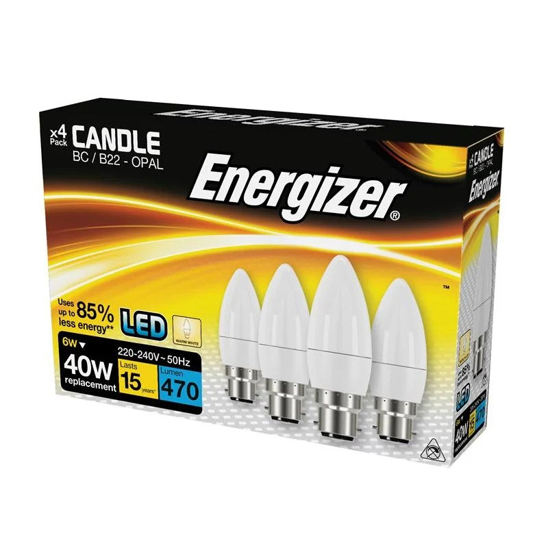 Energizer® LED BC (B22) Opal Candle Non-Dimmable Bulb, Warm White 470 Im 5.2W