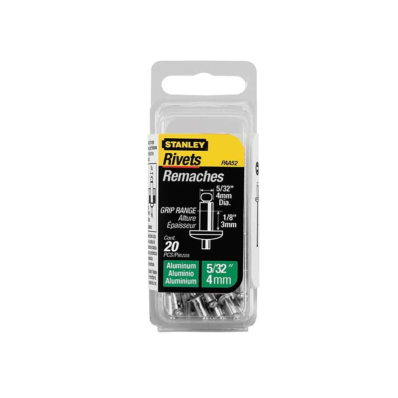 STANLEY® Hand Tools 1-PAA52 Aluminium Rivets Short 4 x 3mm Pack of 20 - 1-PAA52T