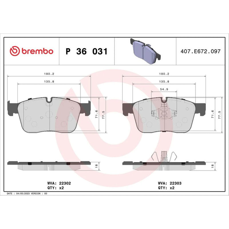 Brembo 4 x Front Brake Pad Set P36031