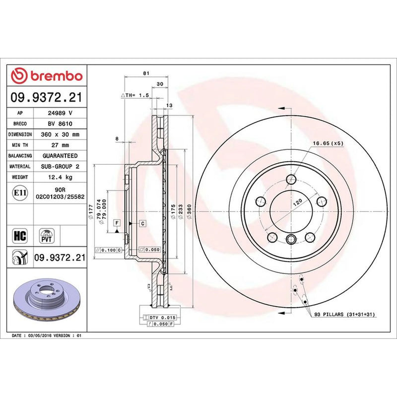 Brembo 2 x Front Brake Discs 09.9372.21