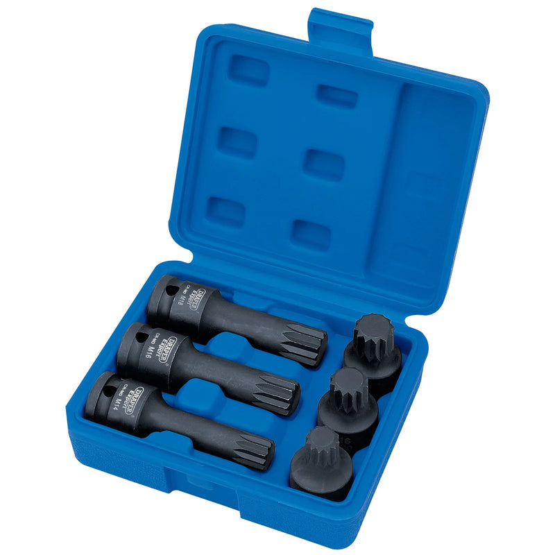 Draper Expert Impact Spline Bit Set 1/2" Sq. Dr. 6 Piece