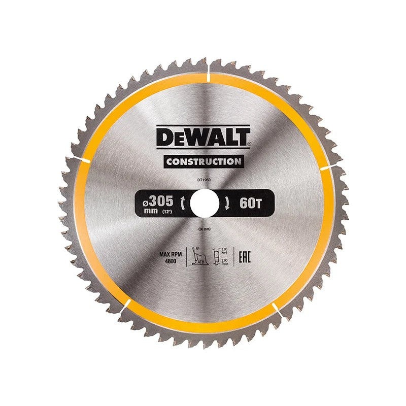 DEWALT Power Tools Stationary Construction Circular Saw Blade 305 x 30mm x 60T