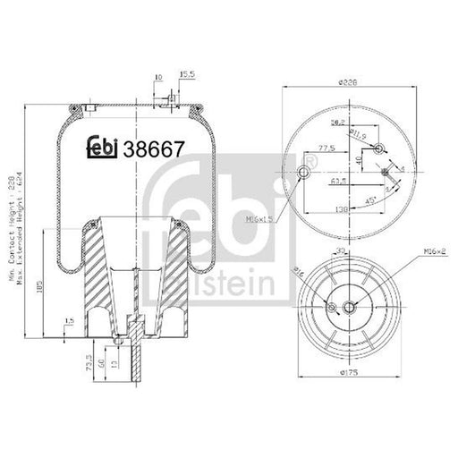 Febi Air Suspension Bellow 228mm Rear Right 38667