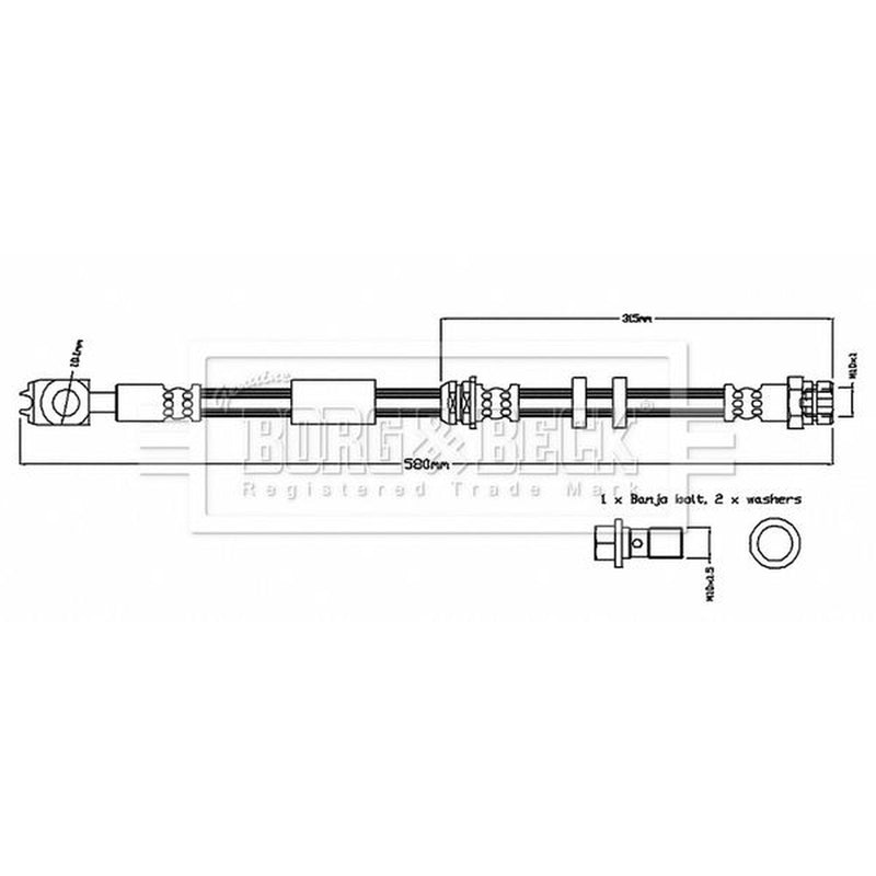 Borg & Beck Brake Hydraulic Hose Line Front Left BBH8731