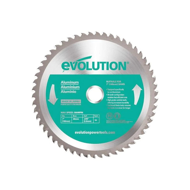 Evolution Aluminium Cutting Circular Saw Blade 180 x 20mm x 54T - A180TCT-54CS