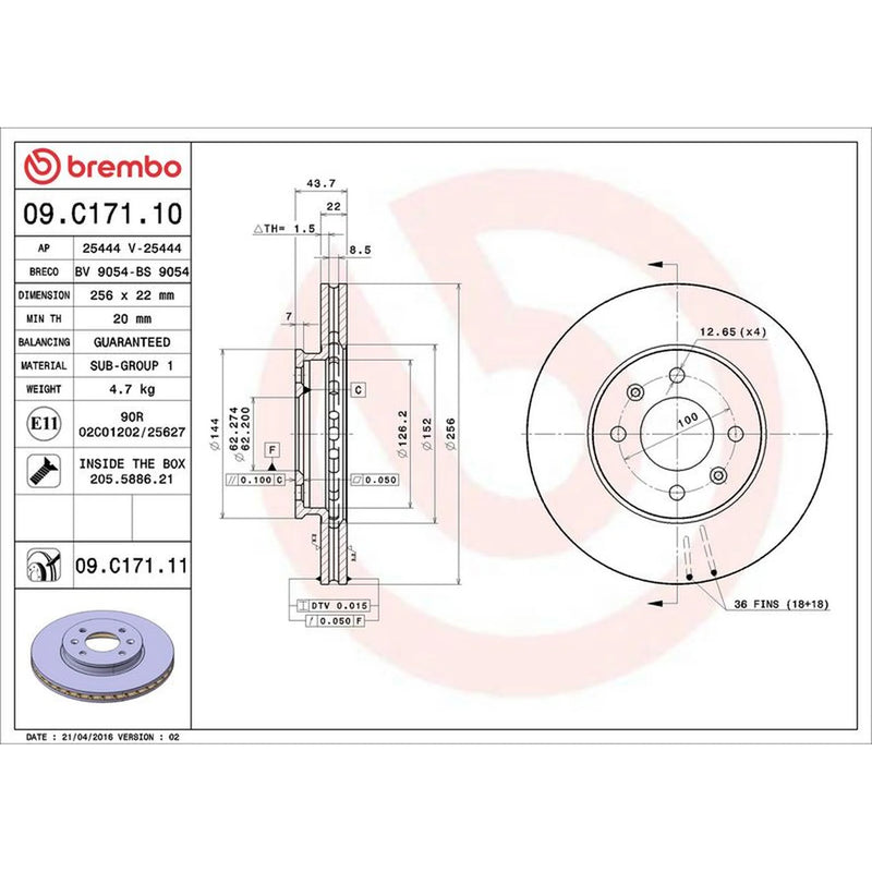 Brembo 2 x Front Brake Discs 09.C171.11