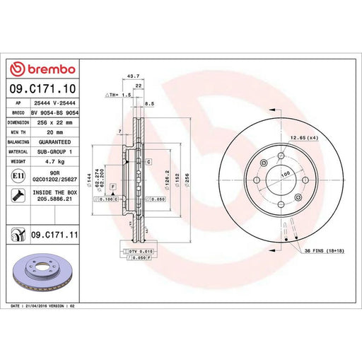 Brembo 2 x Front Brake Discs 09.C171.11