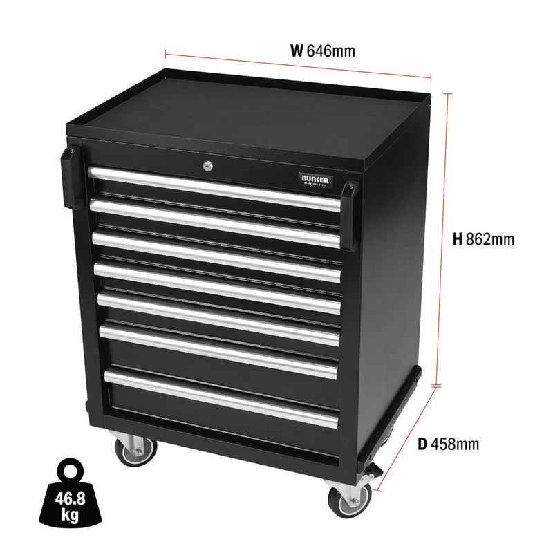 Bunker Mobile Cabinet 7 Drawer 646mm Steel Storage Unit