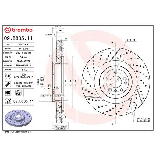 Brembo 2 x Slotted/Perforated Front Brake Discs 09.B805.11