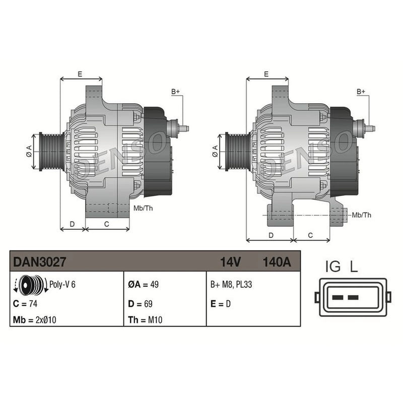 Denso Car Alternator 12V DAN3027