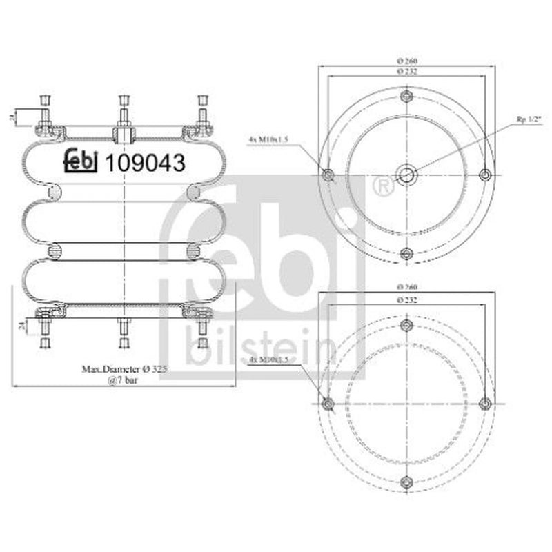 Febi Air Suspension Bellow 232mm 109043
